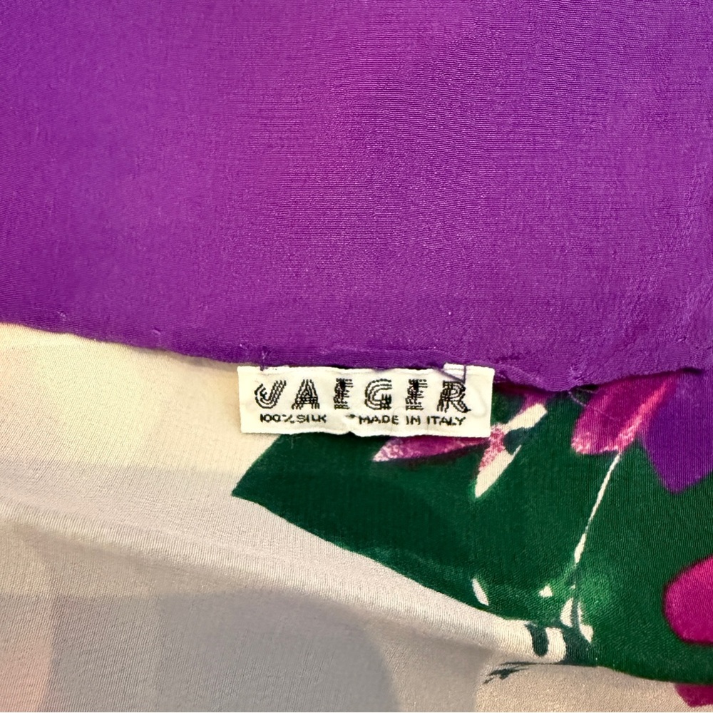 Jaeger silk scarf floral purple red white green pink gold - Picture 8 of 12